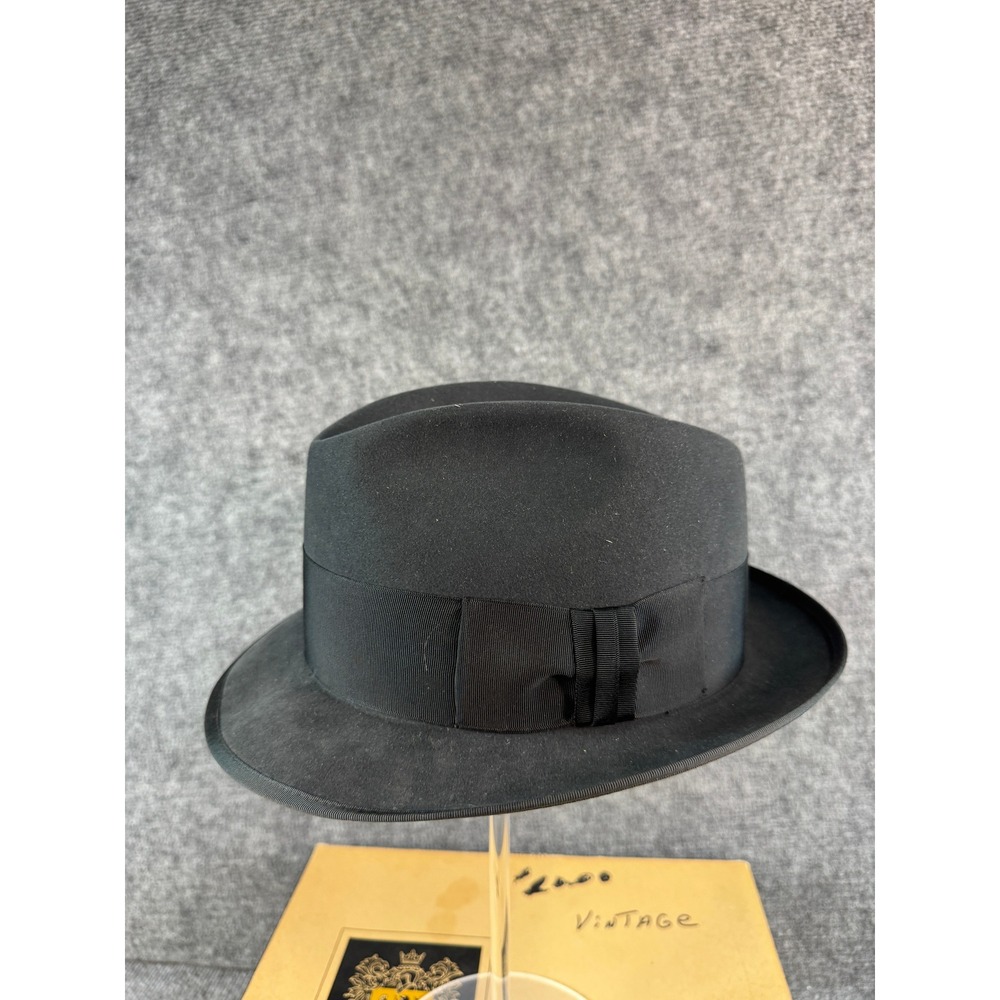 Vintage Mallory Fifth Avenue Premier Quality Black Felt Fedora Hat Size 7 Eagle